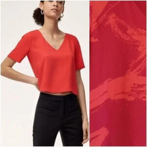 Aritzia Babaton Randy Blouse red abstract print XS